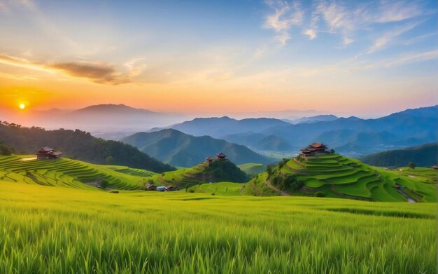 vue paysage des rizières sur la montagne avec concept de paysage au soleil de l'après-midi