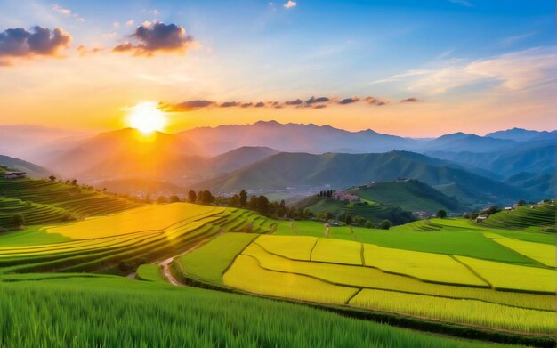 vue paysage des rizières sur la montagne avec concept de paysage au soleil de l'après-midi