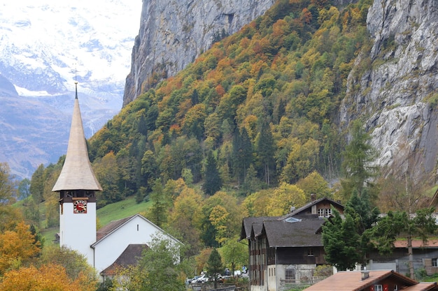 Vue sur le paysage urbain et le parc naturel en automne en suisse