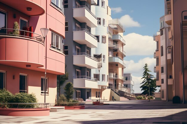 vue d'un paysage urbain résidentiel maison moderne immeubles d'appartements du trottoir sur les rues