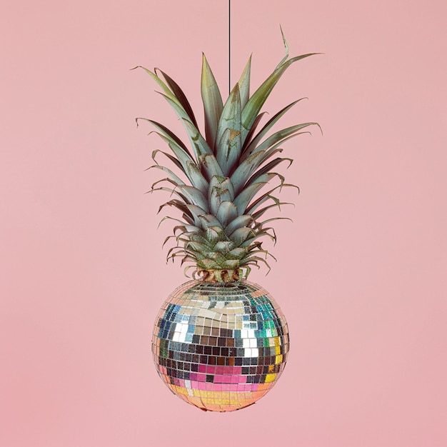 vue photo du fruit d'ananas avec une balle de disco