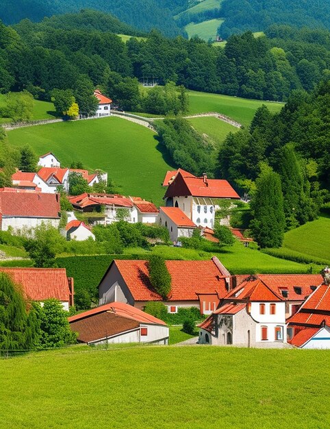 Photo vue photo des maisons avec des toits rouges sur une colline en slovénie