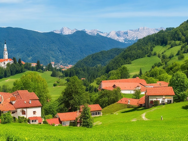 Photo vue photo des maisons avec des toits rouges sur une colline en slovénie