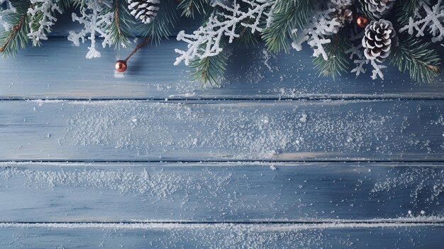 Vue photo d'un paysage de montagnes enneigées et de sapins avec fond de mystère de Noël