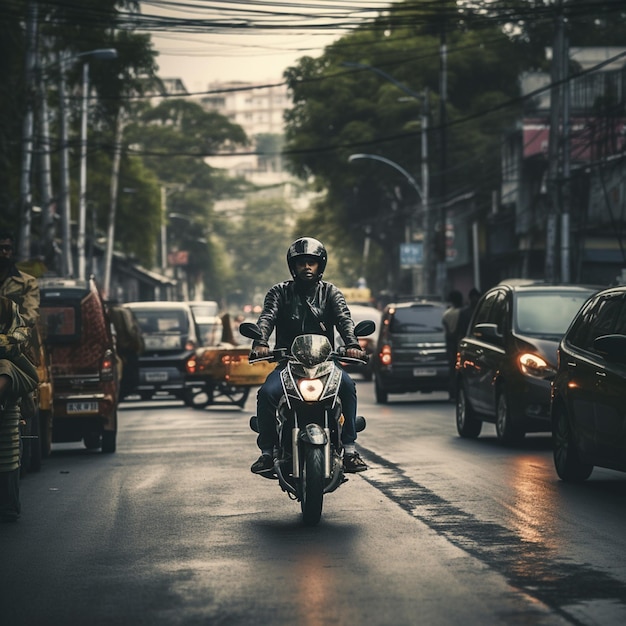 Vue photo de personnes à moto sur la route