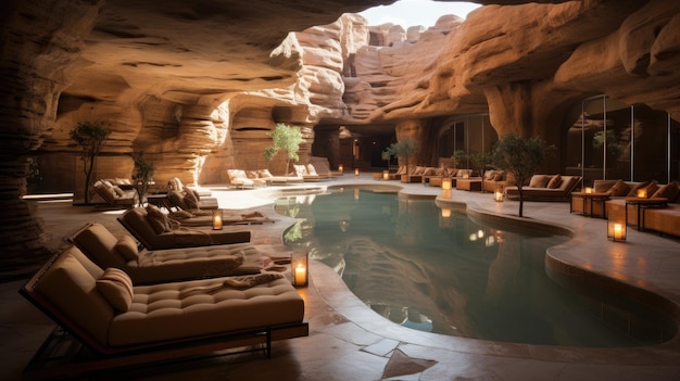 vue sur la piscine de baignade de la grotte du désert