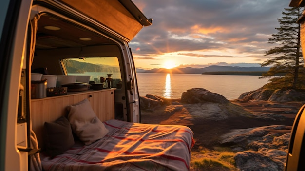 Une vue pittoresque depuis l’arrière d’un camping-car