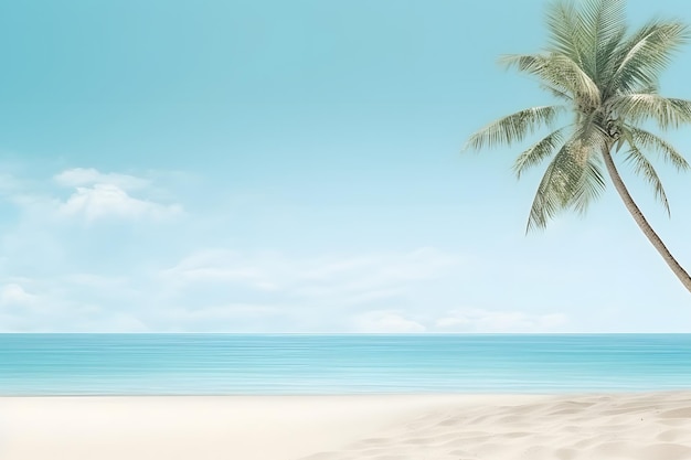 Vue de la plage tropicale en journée ensoleillée avec du sable blanc, de l'eau turquoise et un réseau neuronal de palmiers