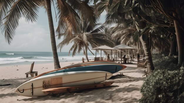 Vue sur la plage tropicale surf spot générative ai