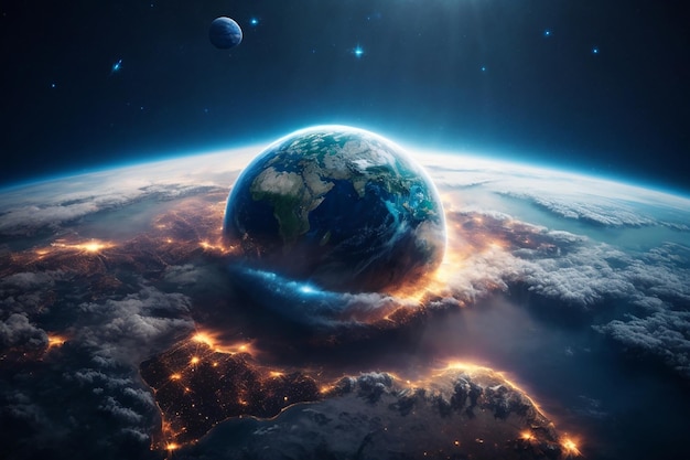 Vue de la planète Terre bleue dans le rendu 3D de l'espace