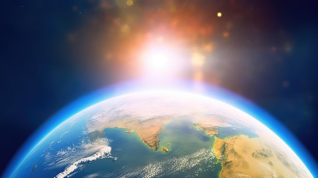 Vue de la planète Terre depuis l'espace lors d'un lever de soleil