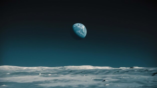 Photo vue de la planète terre depuis la surface de la lune dans l'espace sans air