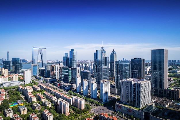 Une vue plongeante sur Suzhou au crépuscule