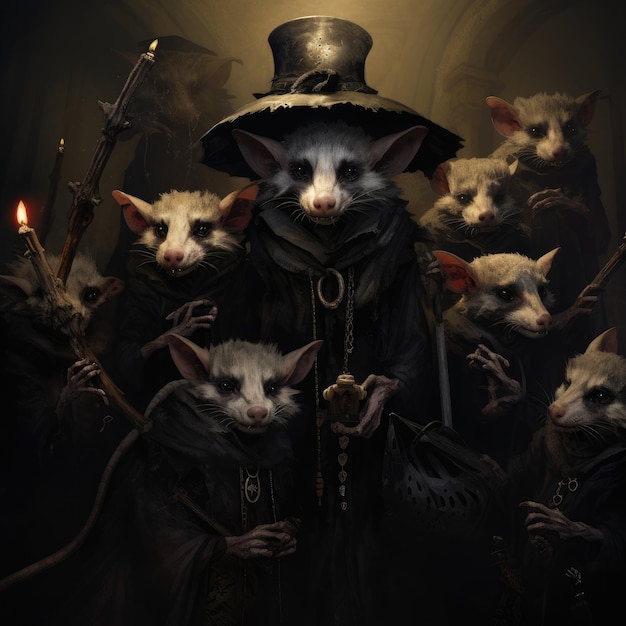 vue de plusieurs opossums de style sombre