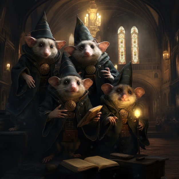 vue de plusieurs opossums de style sombre