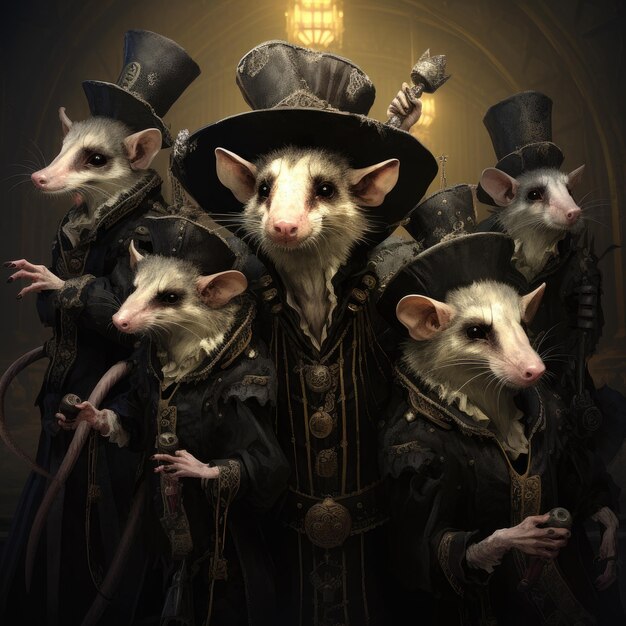 vue de plusieurs opossums de style sombre