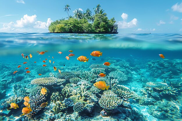 vue des poissons sous l'eau à l'île générée par l'IA