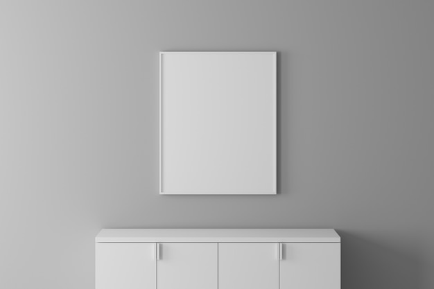 Photo vue des polices de mur intérieur moderne avec cadre vide et armoire pour mettre du matériel ou une image. concept minimal