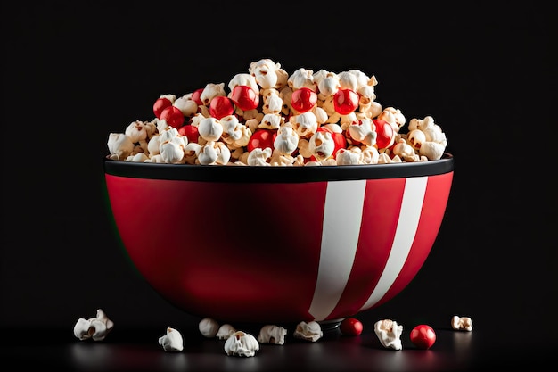 Vue de pop-corn dans un bol rouge