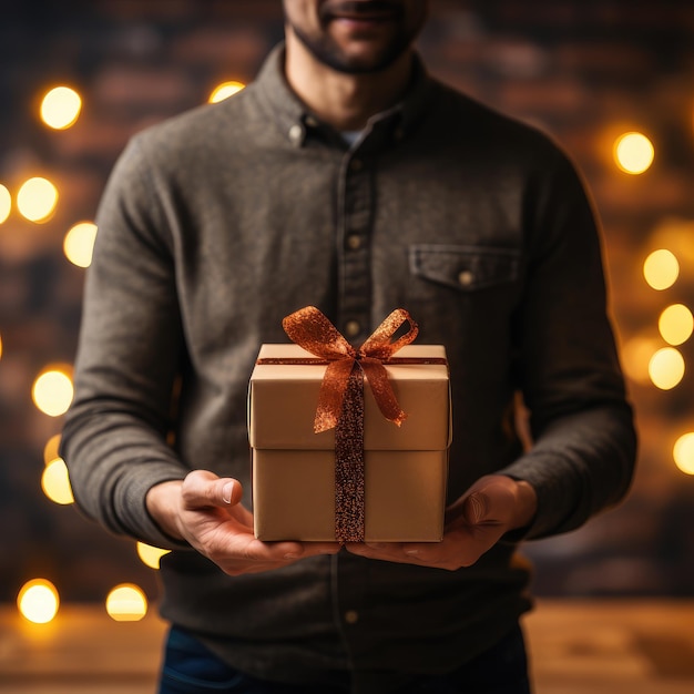 Photo vue positive d'une jeune femme tenant un cadeau et