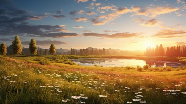 Photo vue de prairie d'été paysage ensoleillé