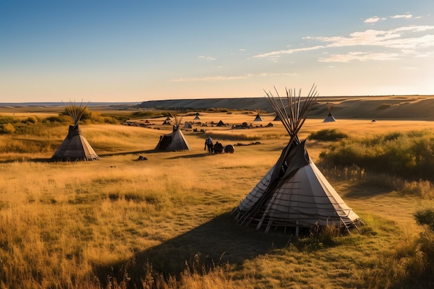 Une vue sur les prairies des prairies au coucher du soleil.