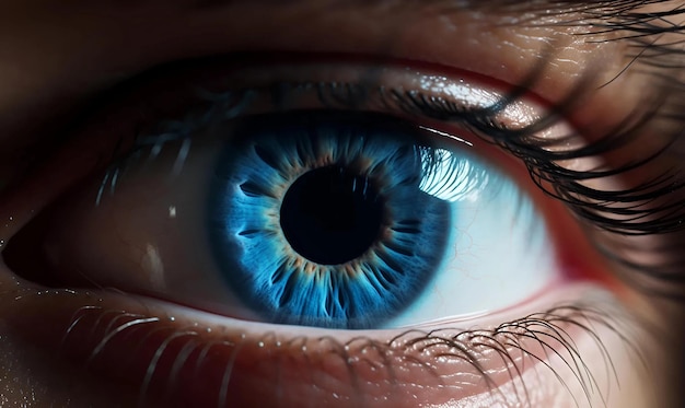 Vue rapprochée 4K ultra réaliste yeux bleus d'homme