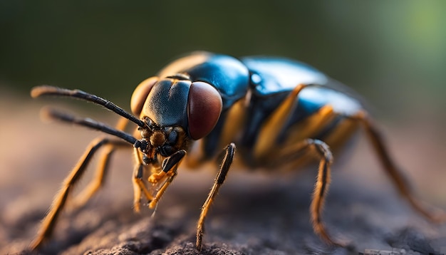 Vue rapprochée d'une abeille bleue sur un tronc d'arbre Profondeur de champ peu profonde