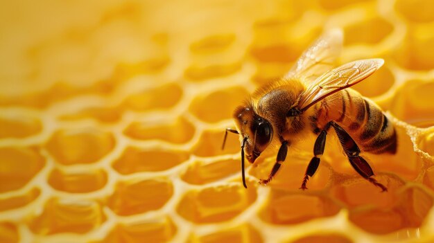 Vue rapprochée de l'abeille sur le nid d'abeille