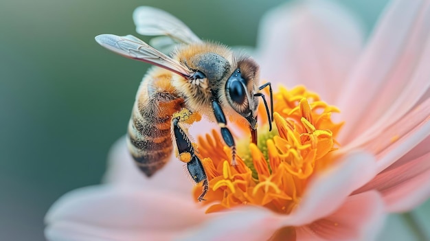 Vue rapprochée d'une abeille pollinisant une fleur mettant en évidence le rôle essentiel des pollinisateurs