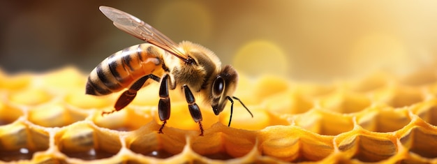 Vue rapprochée des abeilles sur un nid d'abeilles dans une ruche