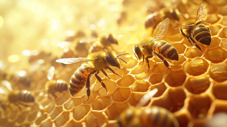 Photo vue rapprochée des abeilles travaillant sur un nid d'abeilles