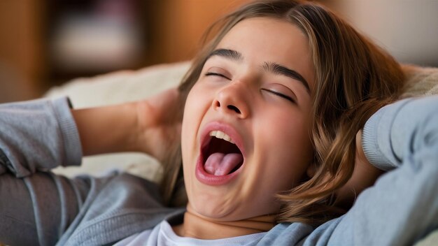 Photo vue rapprochée d'un adolescent qui bâille