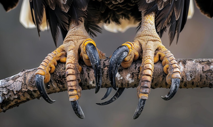 Photo vue rapprochée d'un aigle chauve tenant les griffes d'une branche