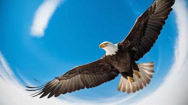 Vue rapprochée d'un aigle à tête blanche sur le ciel bleu