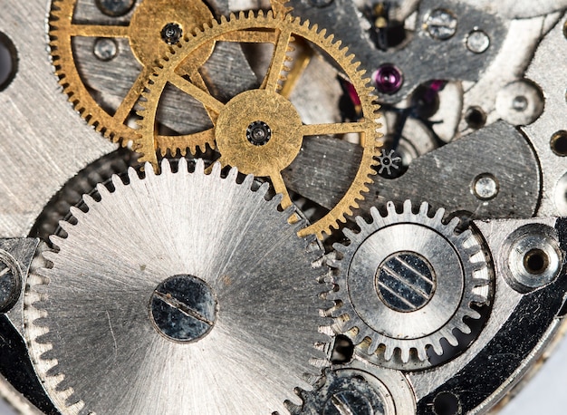 Vue Rapprochée De L'ancien Mécanisme D'horloge Avec Engrenages Et Pignons Pour Votre Macro De Conception D'entreprise Réussie