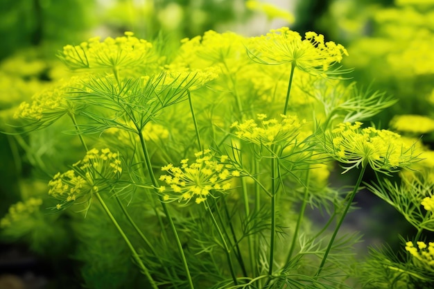 Photo vue rapprochée de l'aneth aromatique avec de petites fleurs