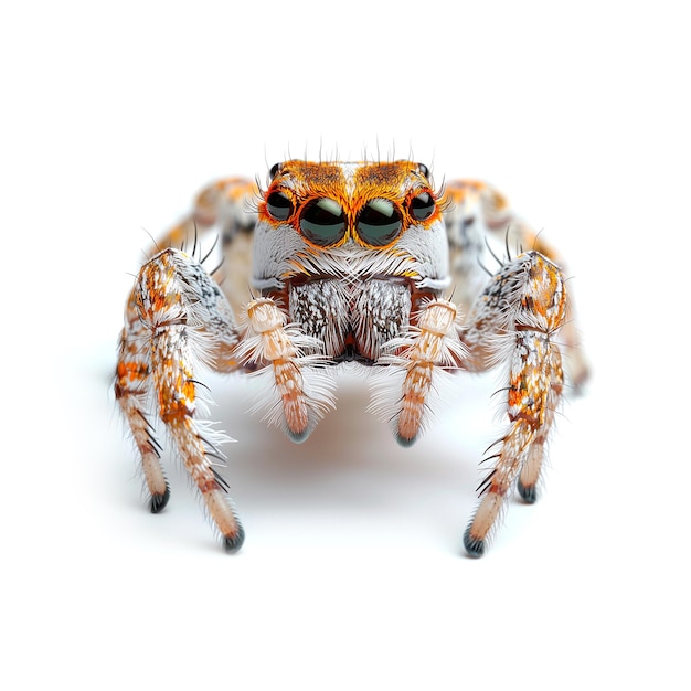 Vue rapprochée d'une araignée sautante sur fond blanc AI générative