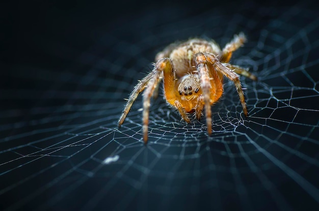 Vue rapprochée de l'araignée sur la toile
