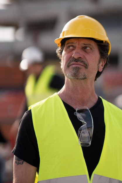 Vue rapprochée de l'architecte sur le chantier
