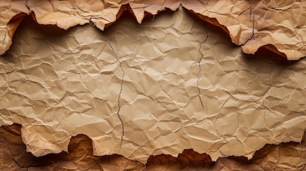 Vue rapprochée de l'arrière-plan de la texture du papier marron froissé