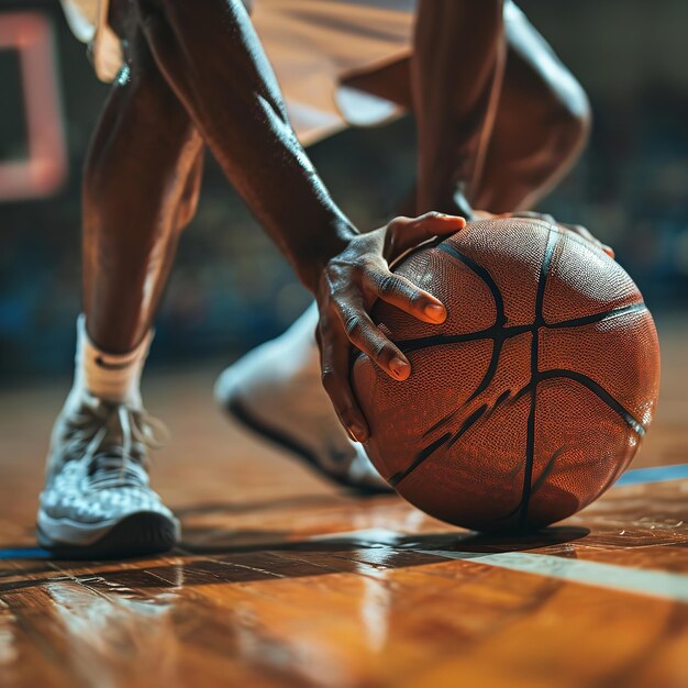 Vue rapprochée d'un athlète jouant au basket