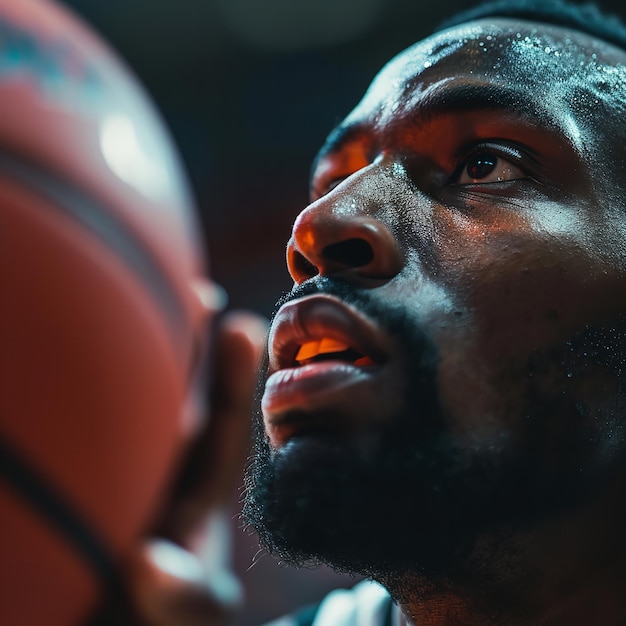 Vue rapprochée d'un athlète jouant au basket