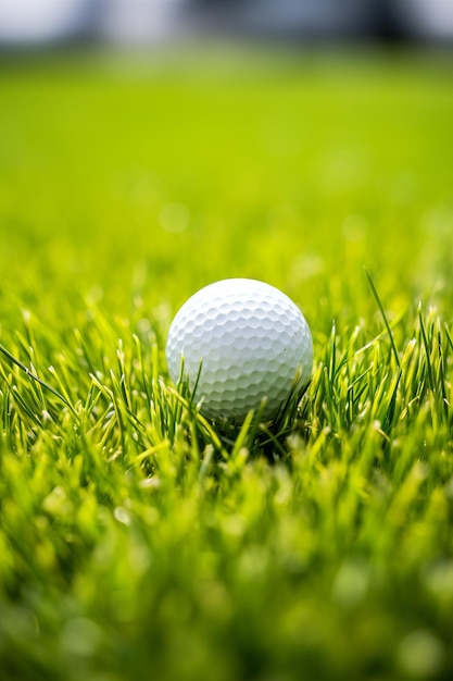 Vue rapprochée d'une balle de golf sur l'herbe verte d'un parcours de golf