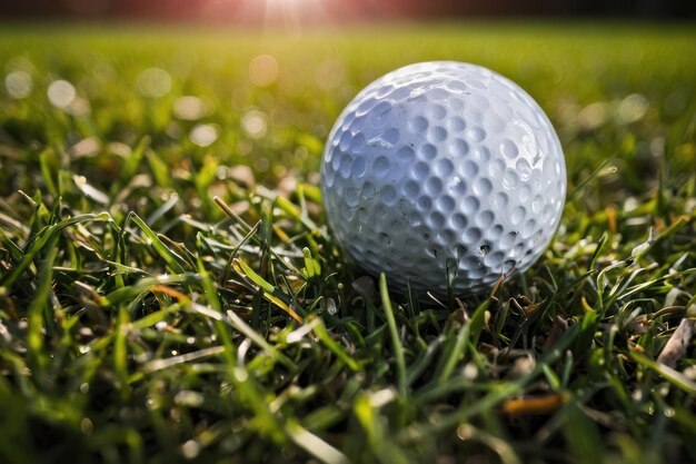 Vue rapprochée d'une balle de golf sur l'herbe