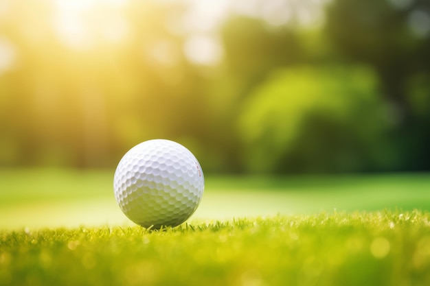 Vue rapprochée d'une balle de golf avec pelouse verte floue Belle image d'illustration Generative AI