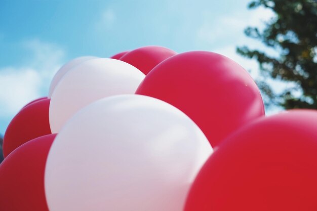 Photo vue rapprochée des ballons rouges et blancs contre le ciel