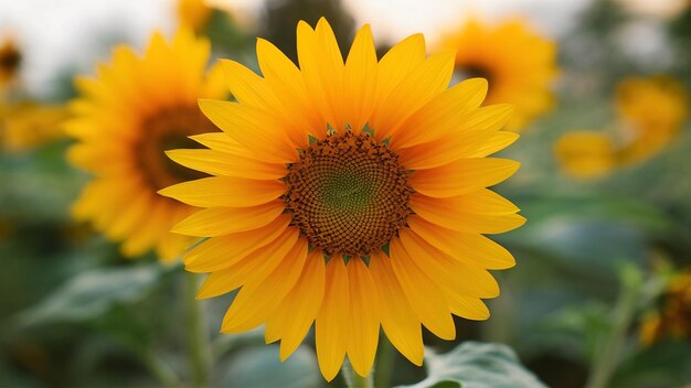 Vue rapprochée d'un beau tournesol jaune sur un fond flou