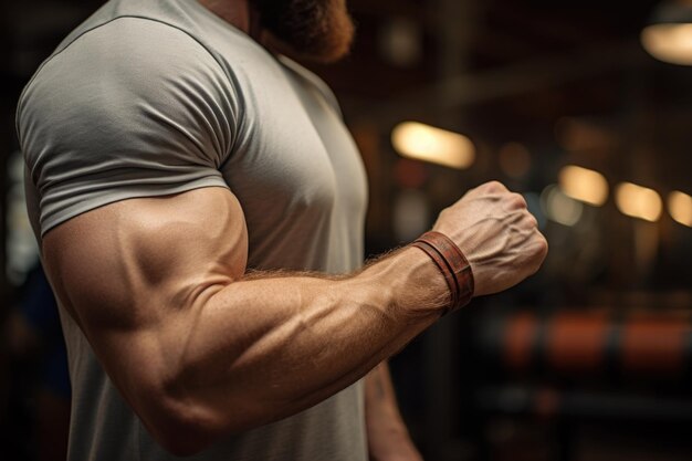 Vue rapprochée d'un biceps musculaire dans un gymnase