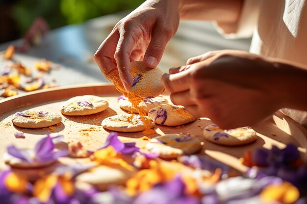 Photo vue rapprochée de biscuits décorés avec des accessoires de dentelle comestibles